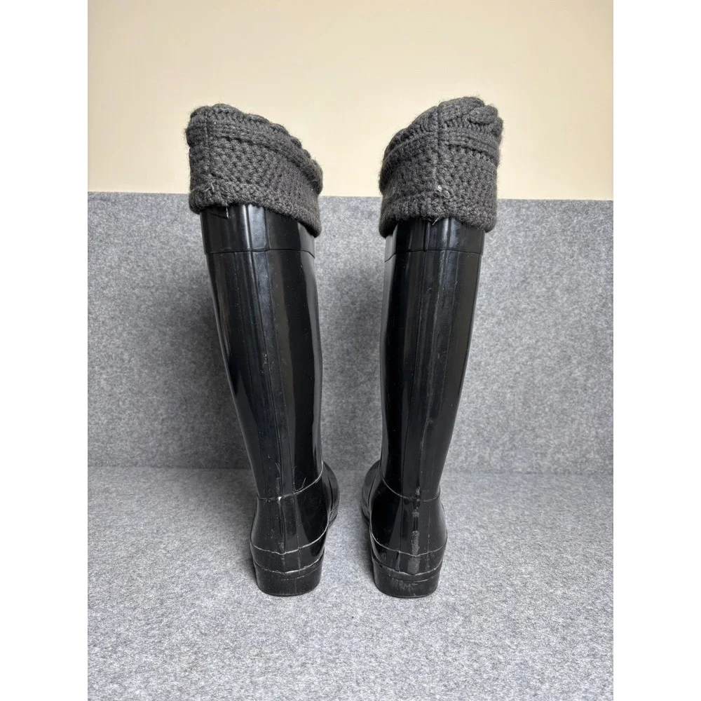 Hunter Black Black Welly Socks Knit Liners Tall Gloss Rain Boots Womens 11 US